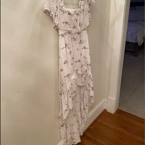 Pocketed high low off the shoulder dress